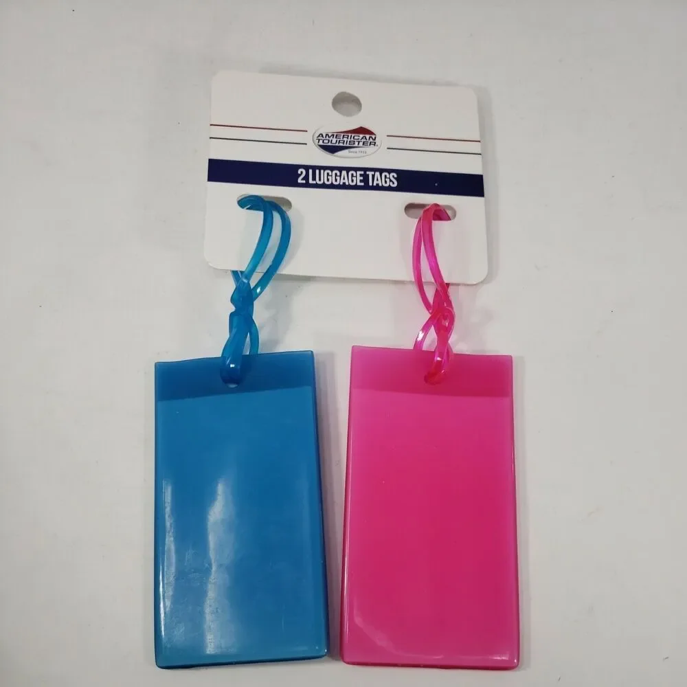 Luggage Tags American Tourister Pink and Blue Jelly with ID Cards Set of 2 NEW